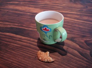 A cup of Earl Grey and an Anzac biscuit, perfect