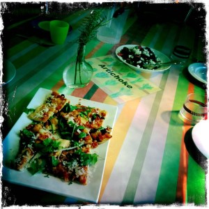 Bocconcini, garden herb, rocket & red onion pizza ourkitchengarden.net