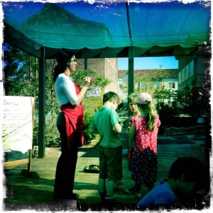 Sharon & Basil with students ourkitchengarden.net